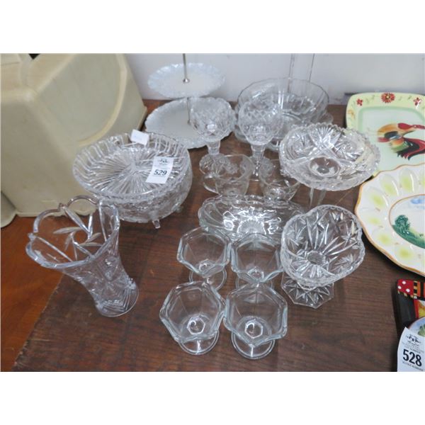 China and Pressed Glass, Vase, Bowls, Dishes, 2 Tier Tray