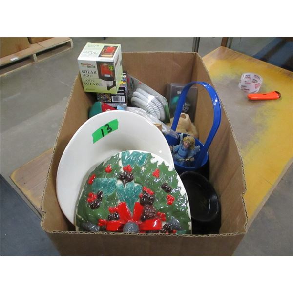 ESTATE:  BOX C/W ASSORTED ORNAMENTS & STANDS