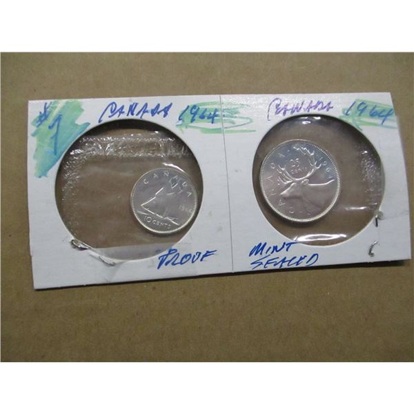 1964 PROOF MINT SEALED SILVER QUARTER & DIME