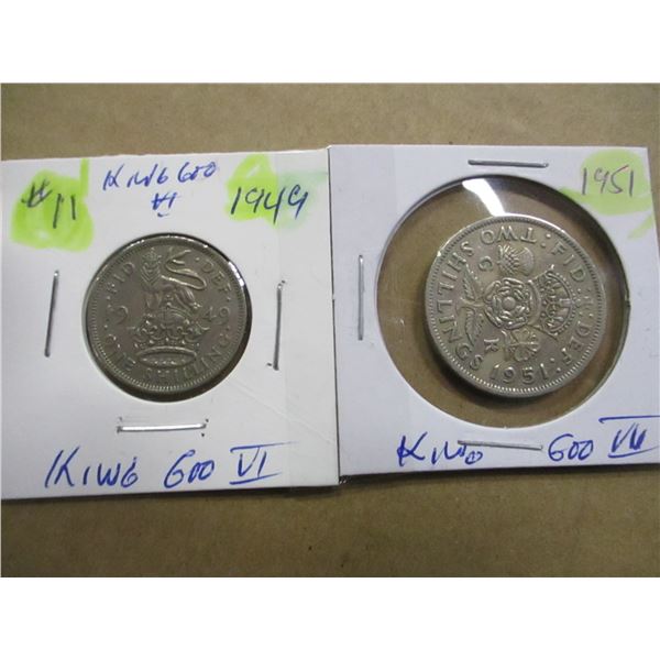 1949 SCHILLING KING GEORGE VI & 1951 2 SCHILLING COINS