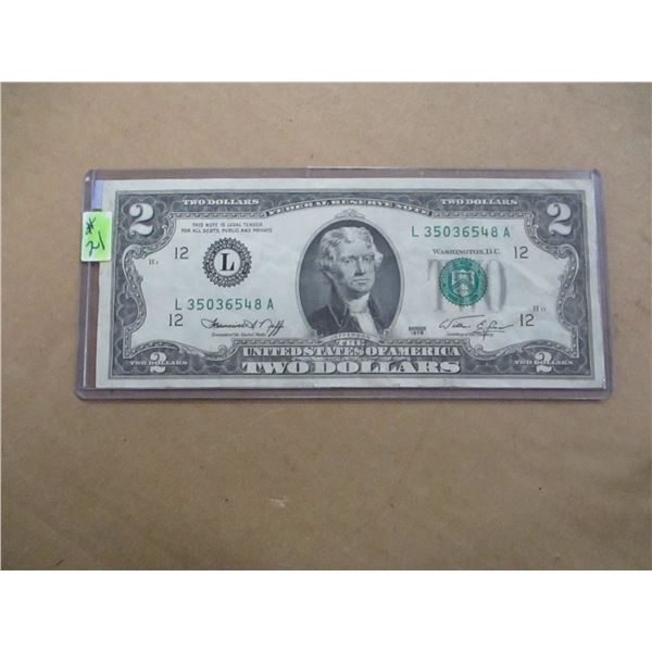 1976 USA GREEN SEAL SCARCE $2 BILL