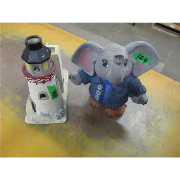 ESTATE:  LIGHT HOUSE CANDLE HOLDER & ELEPHANT