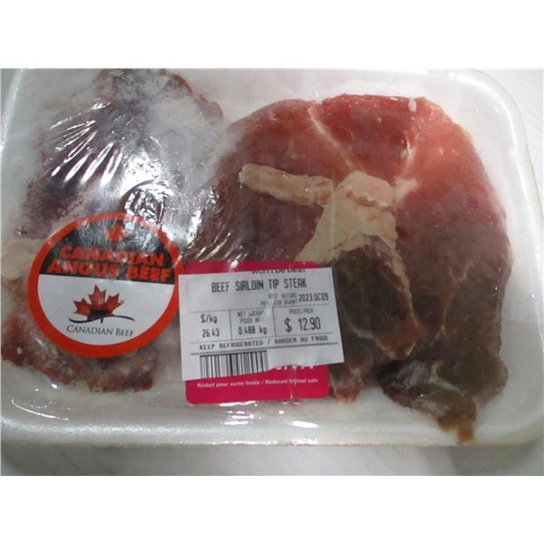 SHELF PULLS (AS IS):  BEEF SIRLOIN TIP STEAK (APPROX. $12.40)