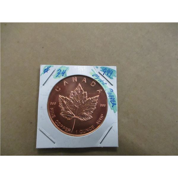 CANADA/USA 999 1 OUNCE FINE COPPER MAPLE LEAF