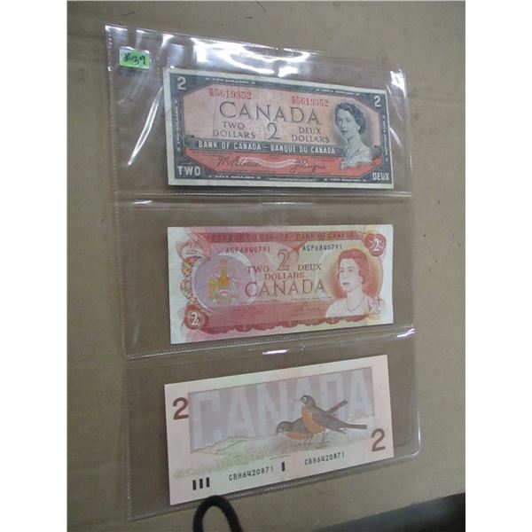 1954, 1974 & 1986 BIRD SERIES LAST OF CANADA $2 BILLS