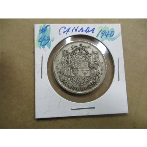 1940 CANADA KING GEORGE VI SILVER HALF DOLLAR