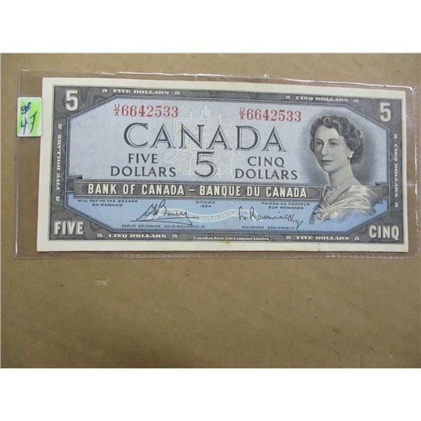 1954 BANK OF CANADA LEGAL TENDER $5 BILL
