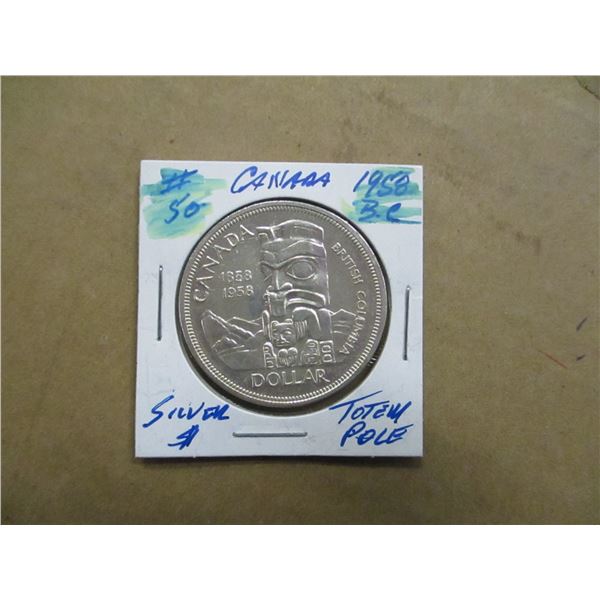 1958 BC TOTEM POLE SILVER DOLLAR
