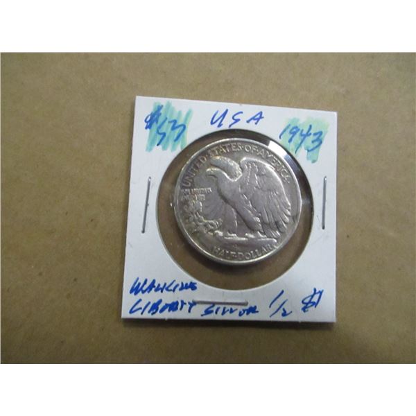1943 USA WALKING LIBERTY SILVER HALF DOLLAR