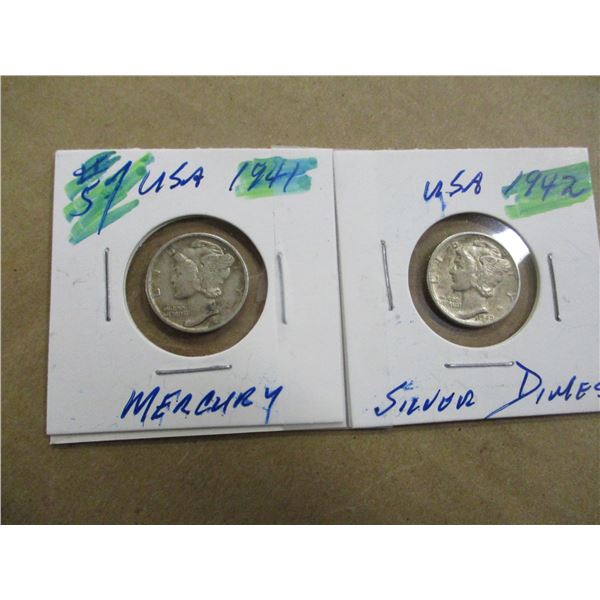 1941 - 1942 USA MERCURY SILVER DIMES