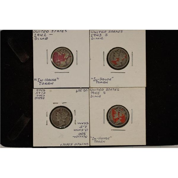 1942, 1943-S, 1944 & 1945-S SILVER MERCURY DIMES