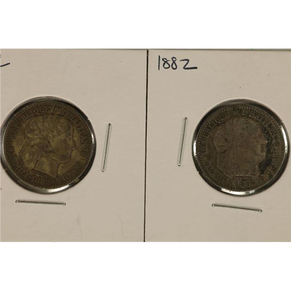 2-1882 HAITI SILVER 20 CENTS .2684 OZ. ASW TOTAL