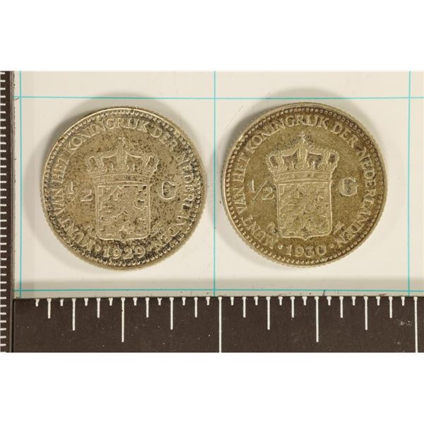 1929 & 1930 NETHERLANDS SILVER 1/2 GULDEN AU'S