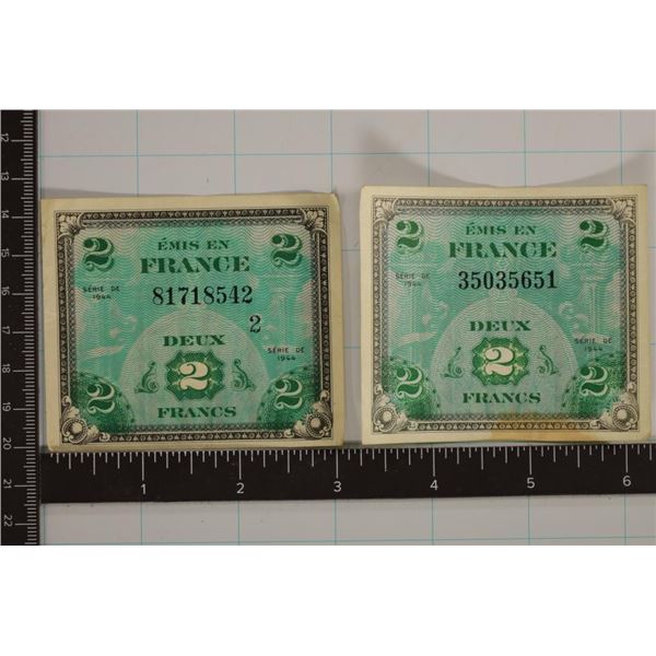 2-1944 FRANCE 2 FRANC MILITARY PAYMENT CERTS
