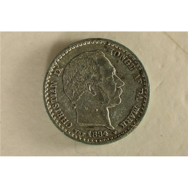 1894 DENMARK SILVER 10 ORE .0186 OZ. ASW XF