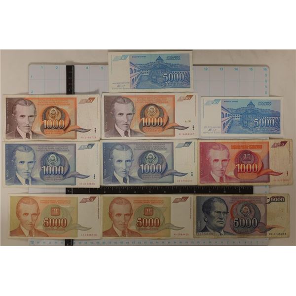 10-YUGOSLAVIA BILLS: 2-1990-1000 DINARA, 2-1991-