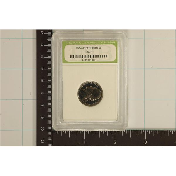 SLABBED 1964 JEFFERSON NICKEL PR70
