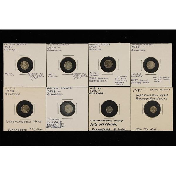 8 MINI REPLICAS OF US QUARTERS. 2-1924, 4-1978 &