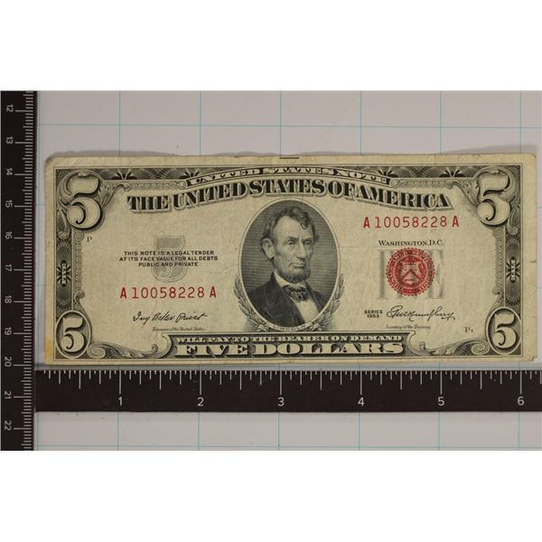 1953 US $5 RED SEAL NOTE