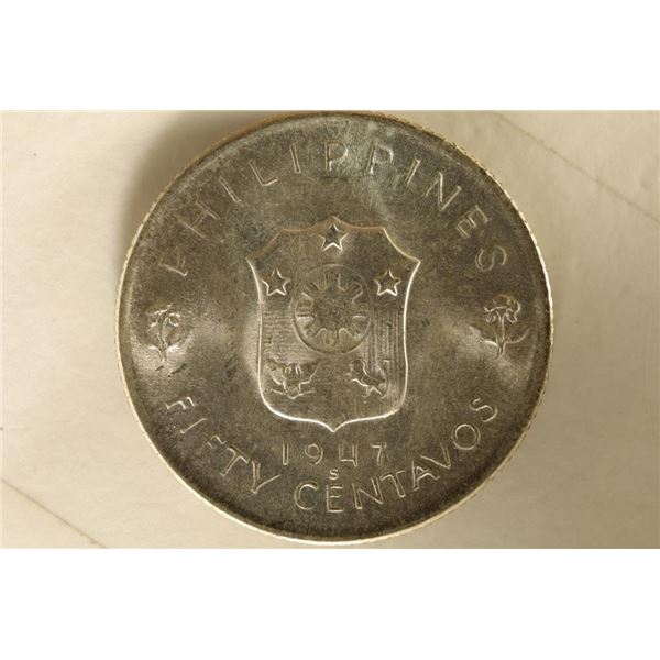 1947-S PHILIPPINES BU SILVER 50 CENTAVOS