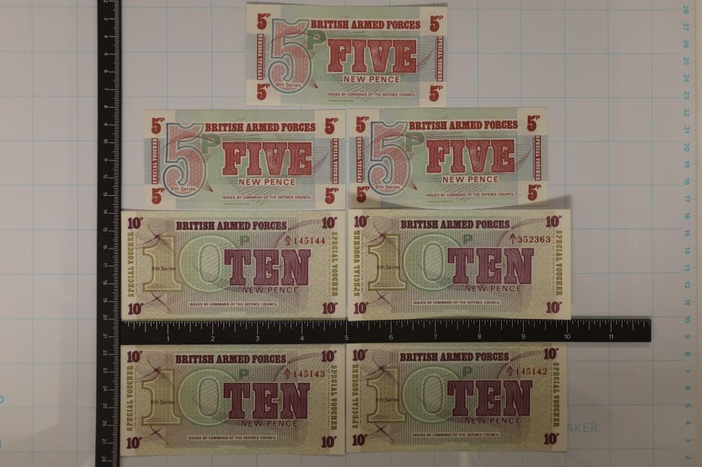 thumbnail interactive-video image 1 of British Military Armed Forces Special Vouchers - Set Of Seven Uncirculated Notes - Elizabeth II Era 1 of 2