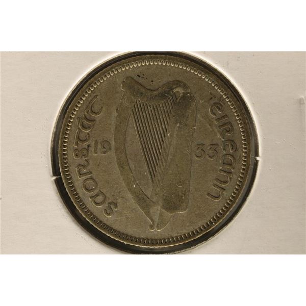 1933 IRELAND SILVER 1 SHILLING .1364 OZ. ASW