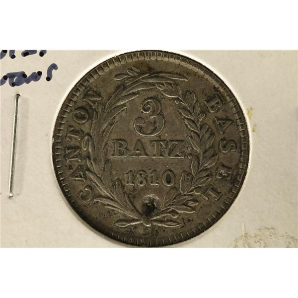 1810 SWISS CANTON SILVER 3 BASEL WITH HOLE