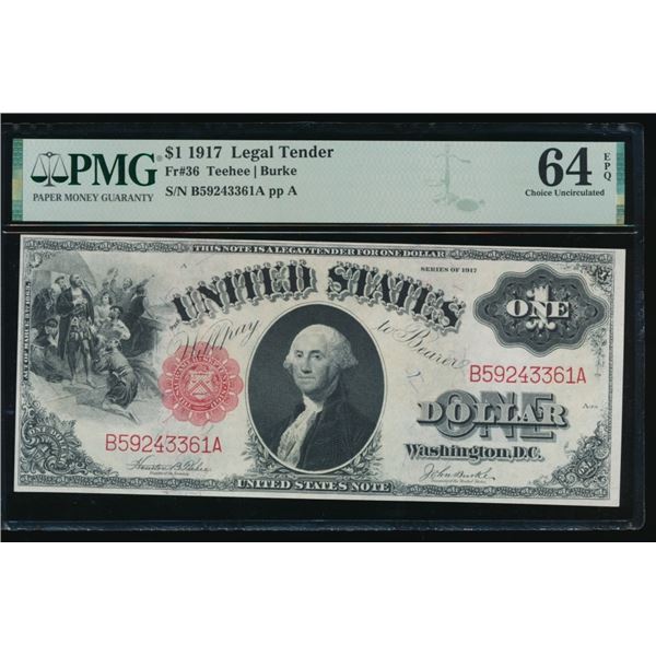 1917 $1 Legal Tender Note PMG 64EPQ