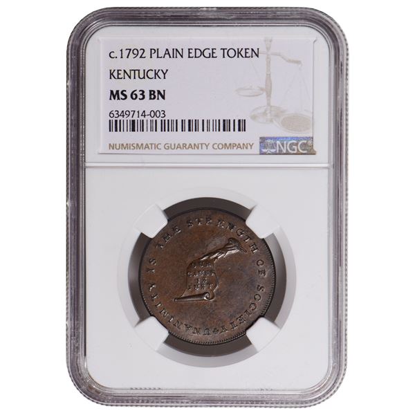 1792 Plain Edge Kentucky Token NGC MS63BN