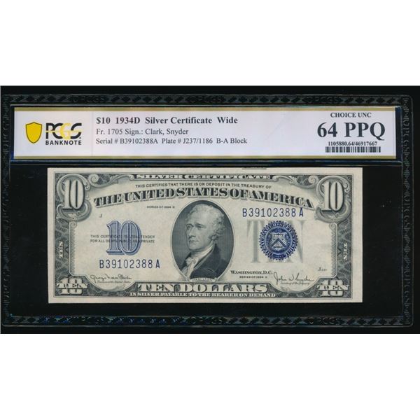 1934D $10 Silver Certificate PCGS 64PPQ
