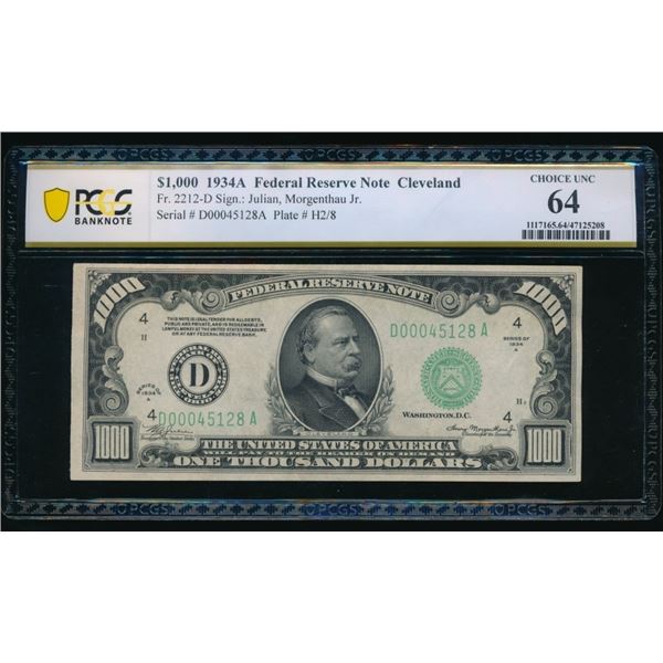 1934A $1000 Cleveland FRN PCGS 64