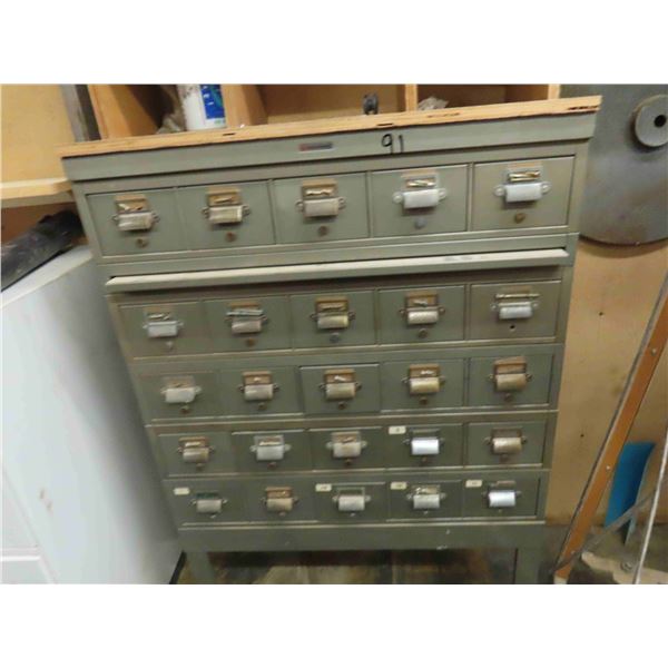 Metal Stacking 25 Drawer Index Cabinet Full of Various