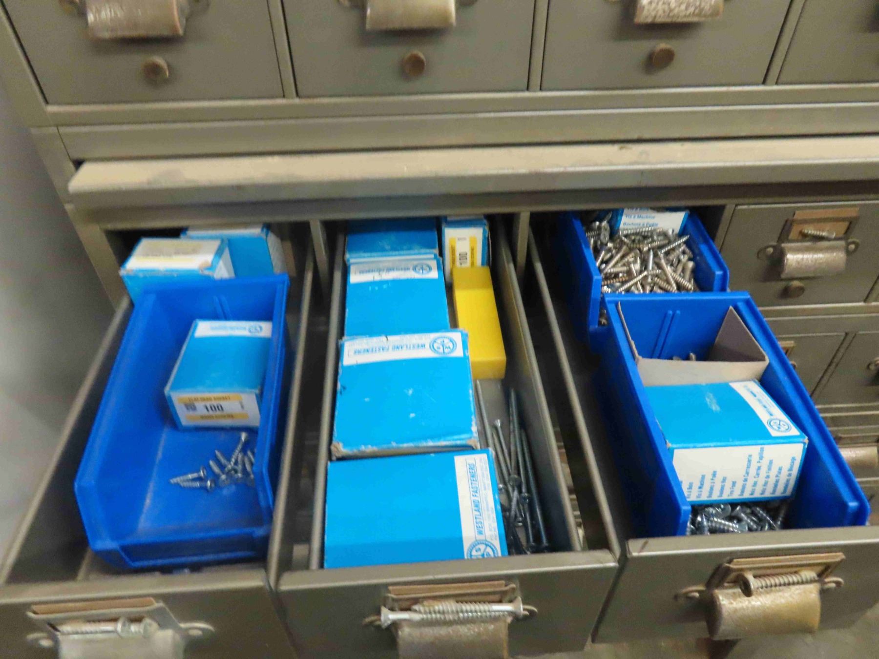 Metal Stacking 25 Drawer Index Cabinet Full of Various