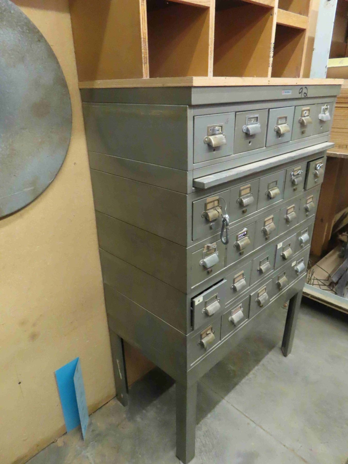 Metal Stacking 25 Drawer Index Cabinet Full of Hardware