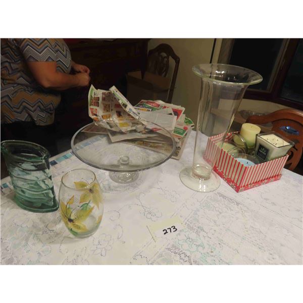 Glass Vase , 2 Vases , (4) 80% Full Candles 
