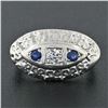 Image 4 : Vintage 14k White Gold 0.25 ctw Round Diamond & Sapphire Floral Oval Platter Rin
