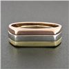 Image 2 : Vintage Solid 14k Tri Color Gold 6.1mm Wide Polished Squared Top 3 Row Band Ring