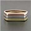 Image 2 : Vintage Solid 14k Tri Color Gold 6.1mm Wide Polished Squared Top 3 Row Band Ring