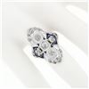Image 3 : Antique Art Deco 18k Gold 1.13 ctw European Diamond Sapphire Etched Dinner Ring
