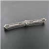 Image 2 : Antique Krementz Edwardian Platinum Top 14k Gold Diamond Etched Bar Pin Brooch