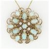 Image 2 : Vintage 14K Yellow Gold .42 ctw Diamond & Opal Round Open Brooch Pendant Necklac