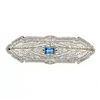Image 1 : Antique Art Deco 14k White Gold Aquamarine & Diamond Open Filigree Wide Bar Pin