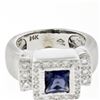 Image 8 : 14K White Gold 1.65 ctw Princess Iolite Bezel Solitaire Diamond Halo Brushed Rin