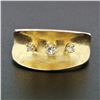 Image 2 : Vintage 14k Gold 3 Single Cut Diamond Wide Florentine Finished Concave Band Ring