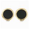Image 1 : Large Vintage 14k & 22k Gold Bezel Black Onyx Diamond Earrings w/ Hammered Frame
