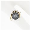 Image 3 : Vintage 14K Yellow Gold Round Diamond Dark Gray Pearl Solitaire Swirl Band Ring