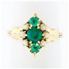 Image 1 : Antique Victorian 14k Gold 0.42 ctw Round Emerald 1.7mm Pearl Petite Cluster Rin