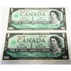 Image 1 : 4)  LOT OF 2 CANADIAN $1.00 BANKNOTES FROM