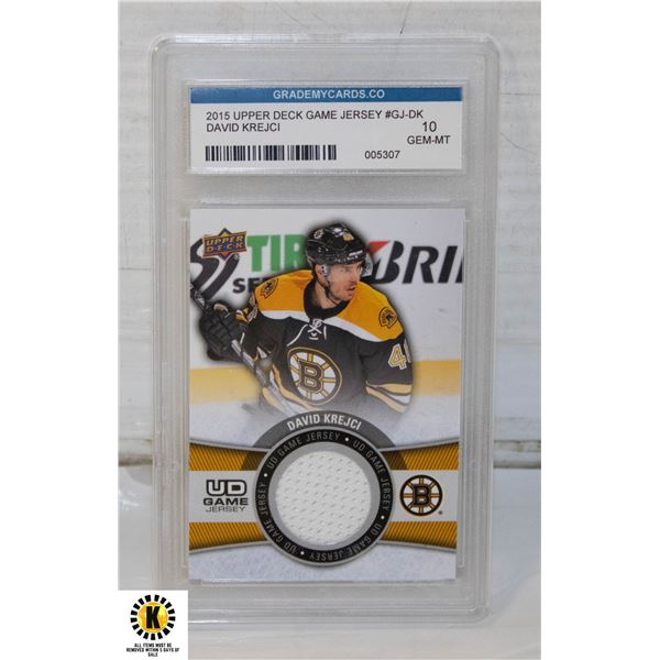 DAVID KREJCI GAME JERSEY 10 GEM-MT BRUINS BOSTON