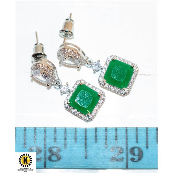 EMERALD TYPE CZ FASHION EARRINGS, NEW